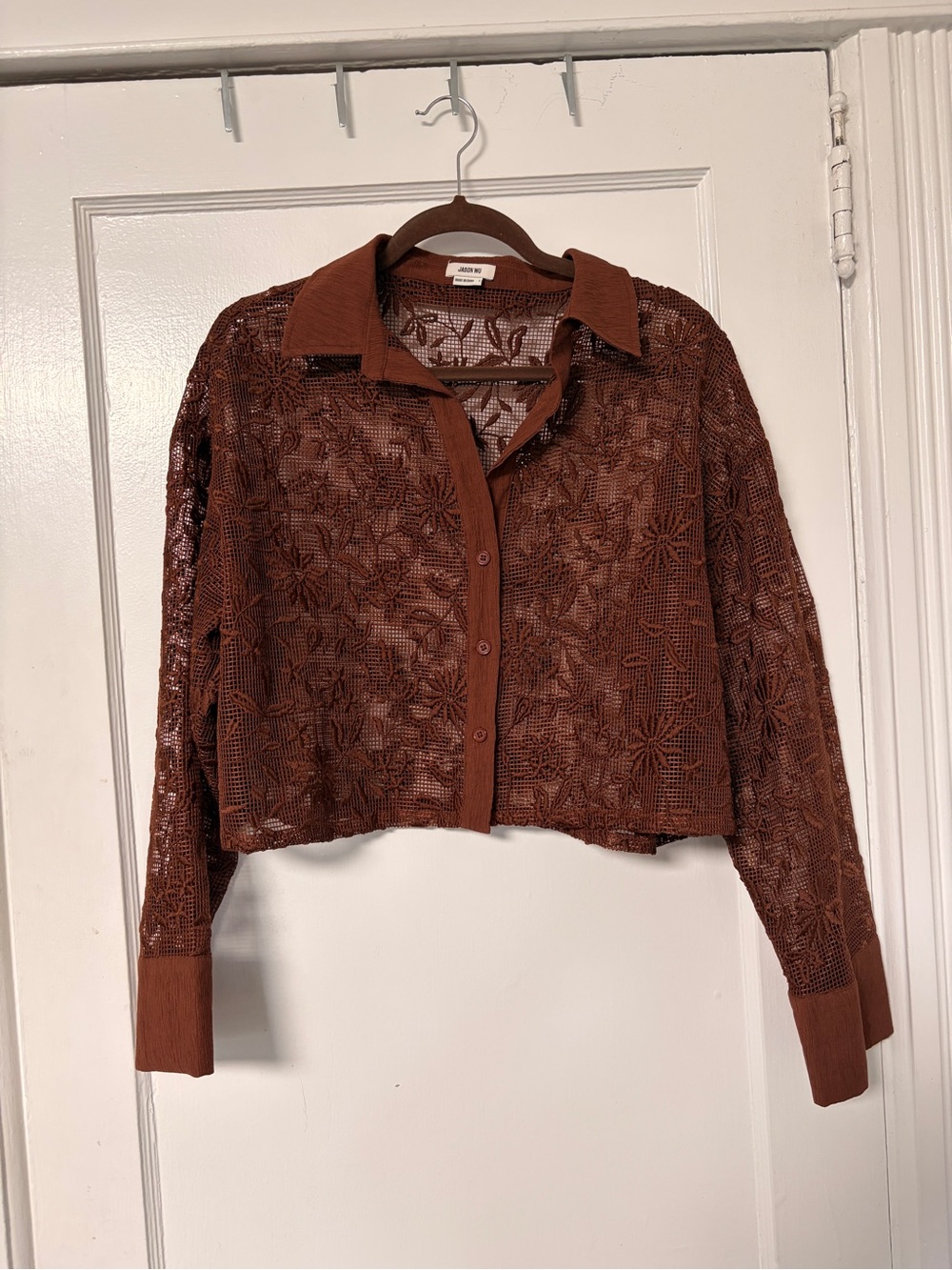 Jason Wu Brown Crochet Button-Down Shirt
